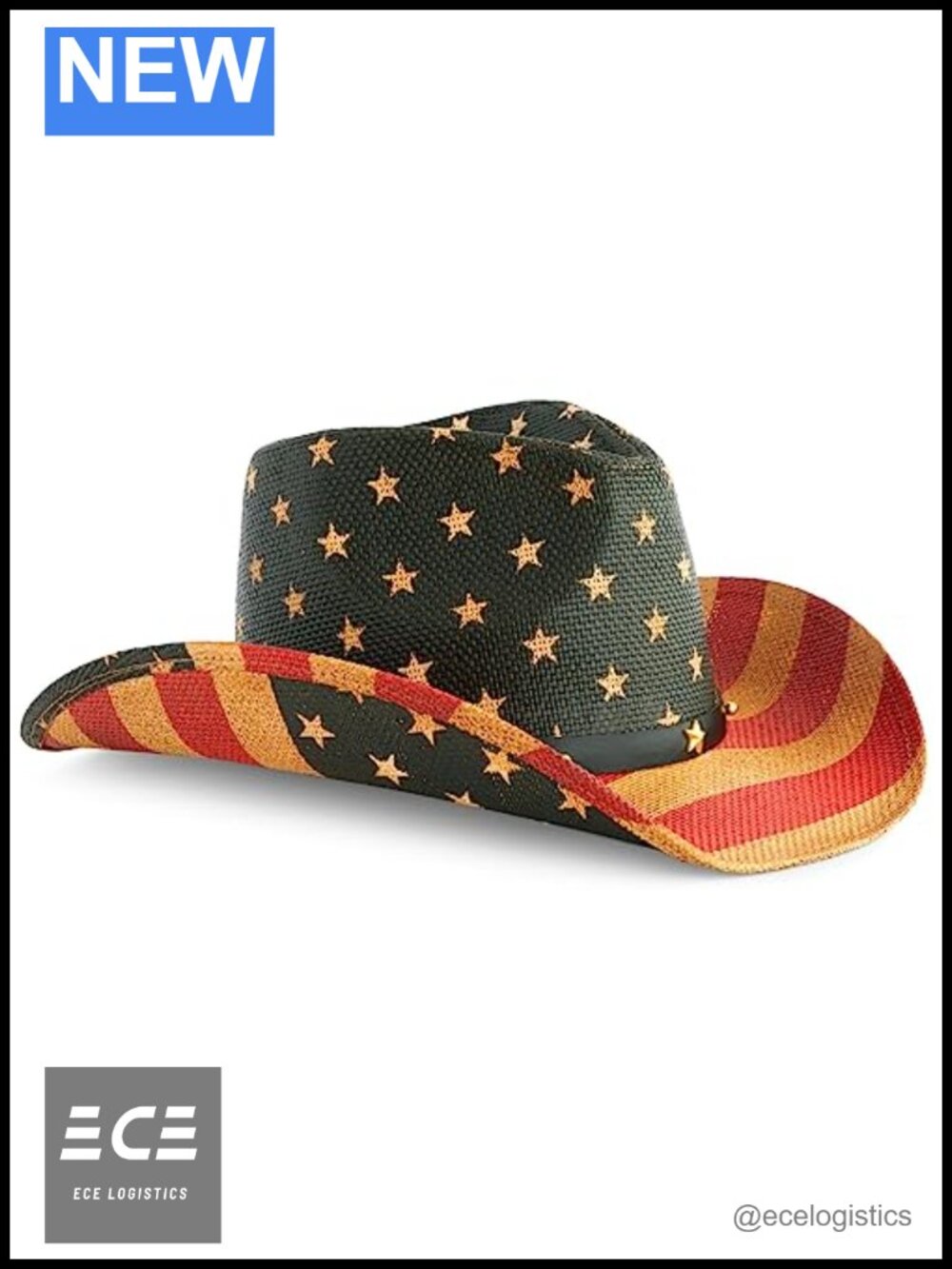 Straw Cowboy Hat American Flag Vintage Costume Party Adult